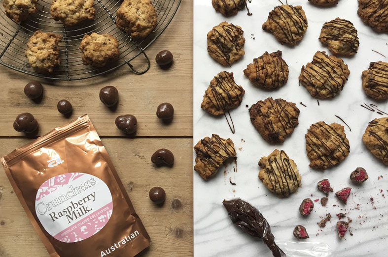 frambozen koekjes met sinaasappel en melkchocolade